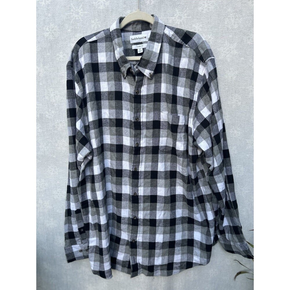 Saddlebred Flannel Shirt 2XLT Men's Black Buffalo Plaid Button Up Long Sleeve